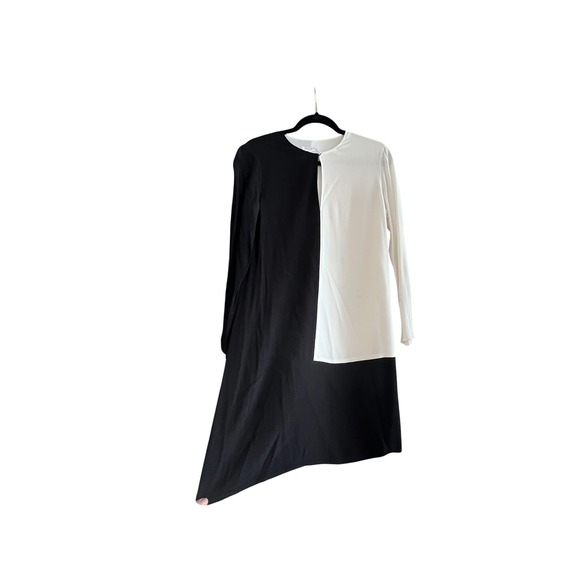 Equipment Femme Black White Color Block Long Sleeve Button Tunic Dress - Picture 1 of 5